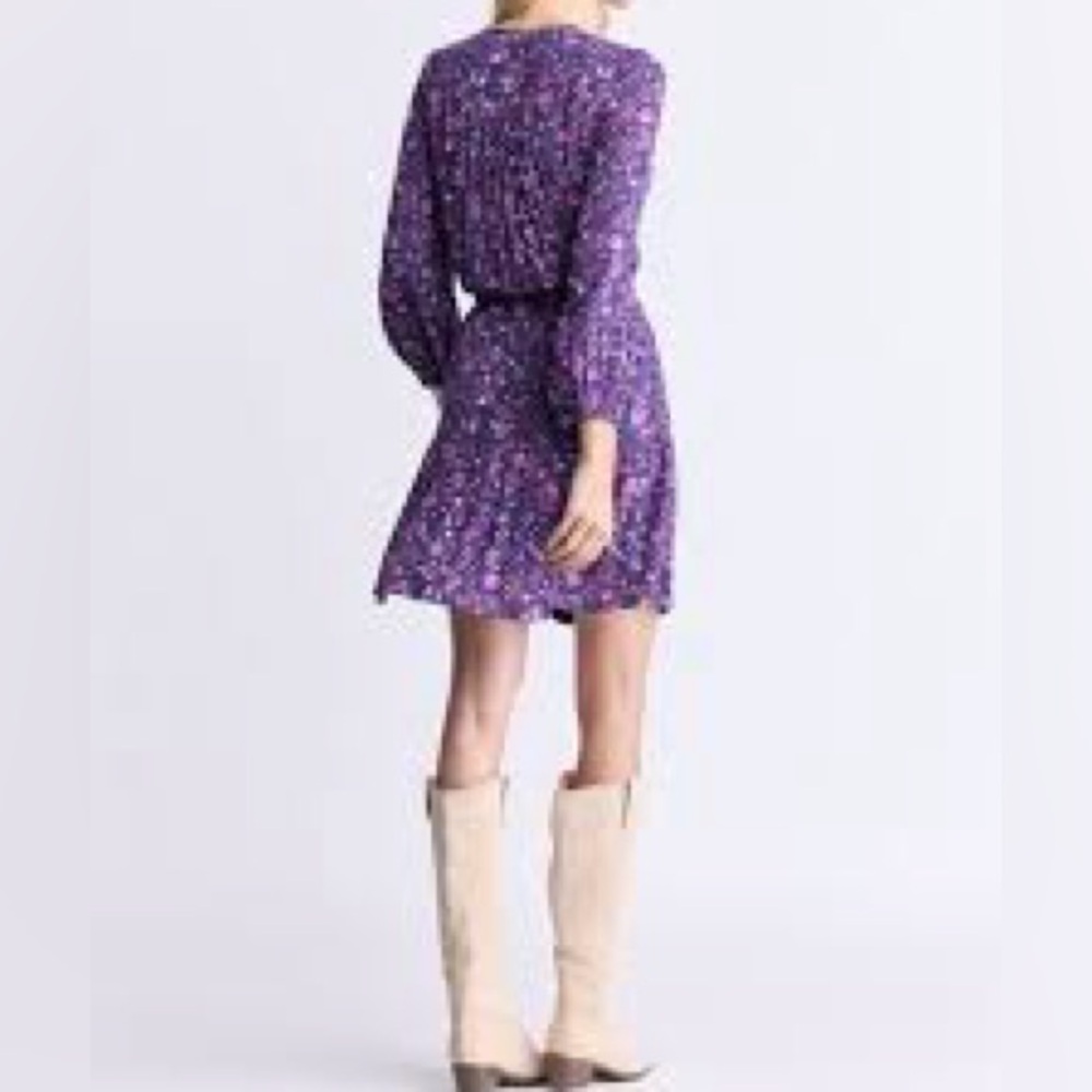 NWOT Merona Purple Floral 3/4 Sleeve Belted Shirt Dress with Pockets, Size L - Picture 13 of 14